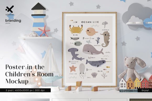 Download Poster in the Children's Room Mockup - Children's room mockup Collection