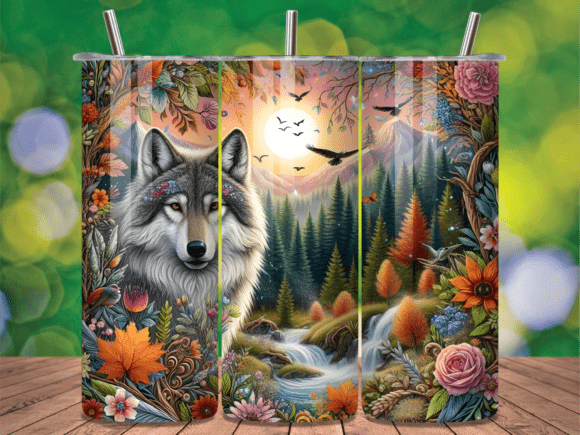 Download Wild Wolf in Autumn Forest River Tumbler - River Collection